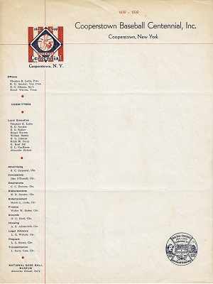Centennial Committee letterhead used from 1939 to 1940
