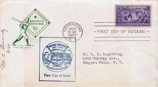 855 First Day Cover - Postmaster Cooperstown
