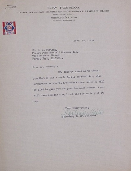 Forest Park Baseball Museum - 1939 Baseball Letter to Forest Park BaseBall Museum