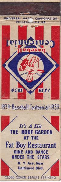 Baseball Centennial Matchbooks - Fat Boy Restaurant
