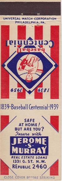 Baseball Centennial Matchbooks - Jerome S Murray