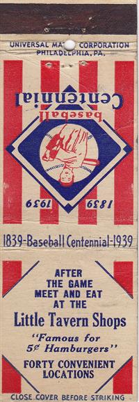 Baseball Centennial Matchbooks - Little Tavern Shops