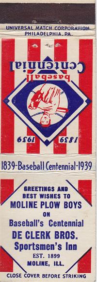 Baseball Centennial Matchbooks - Moline Plow Boys