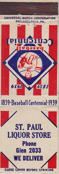 Baseball Centennial Matchbooks - St Paul Liquor Store