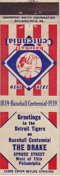 Baseball Centennial Matchbooks - The Drake