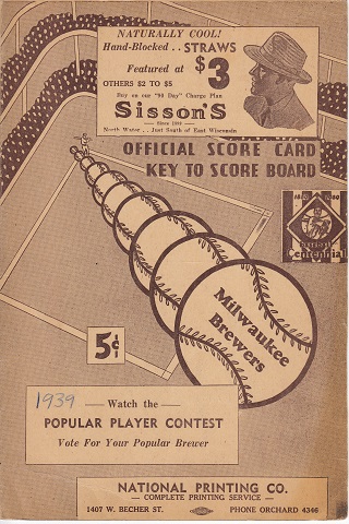 Milwaukee Brewers vs Chicago Cubs Centennial Score Card