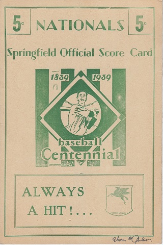 Springfield Nationals vs Williams Port Centennial Score Card