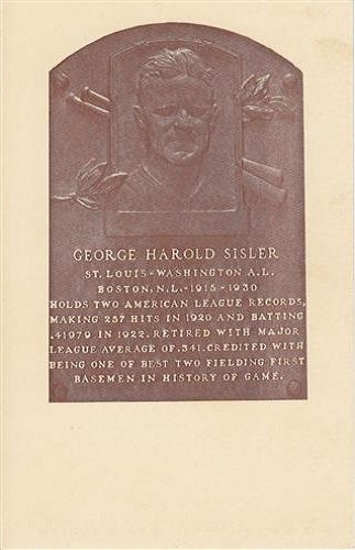1939 George Sisler Hall of Fame Plaque