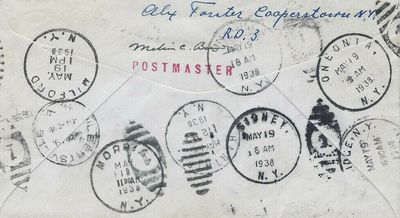 Back stamps with cancels from local towns and signed by Postmaster Melvin Bundy